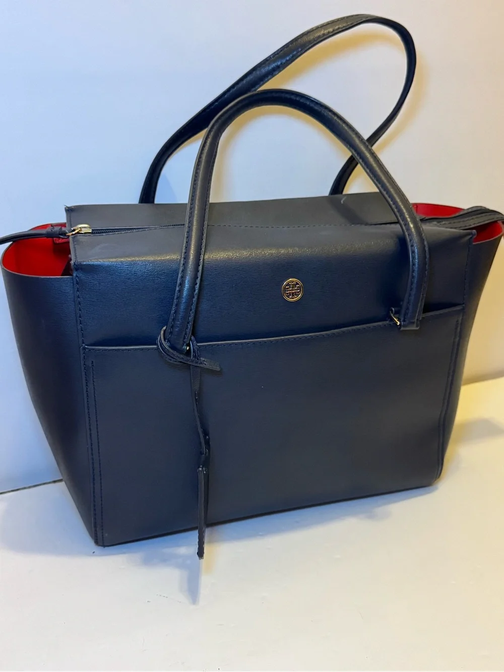 Tory Burch Navy Blue Leather Tote Bag